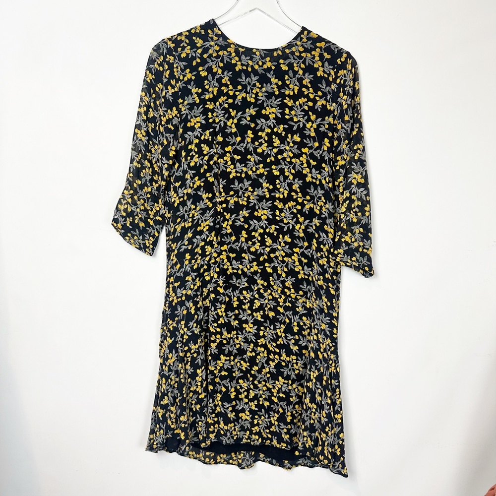 Ganni Black Yellow Floral Shift Dress 38